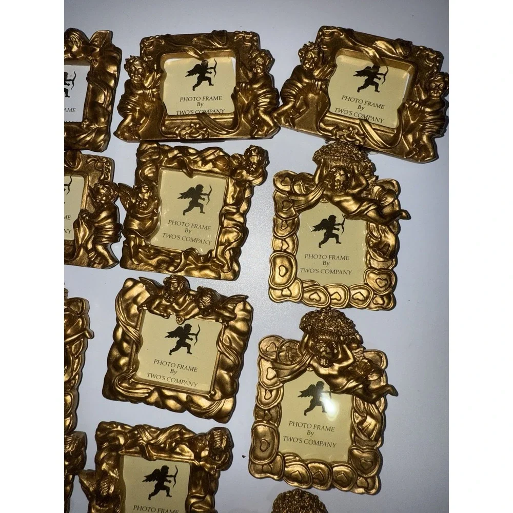 VTG‎ Set of 13 Gold Toned Two's Company Small Photo Frames Angel Cherub Ribbon N